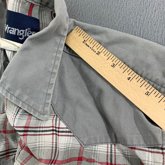 Wrangler Mens Western Shirt Large Gray‎ Pearl Snap Canvas Plaid - Picture 14 of 15